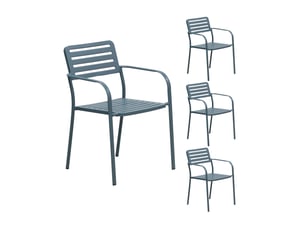 Lot de 4 fauteuils de jardin empilables en métal bleu gris - baca