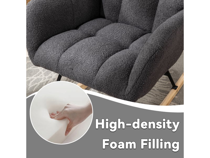  Fauteuil à bascule en tissu bouclette gris avec dossier à oreilles  - Conforama D