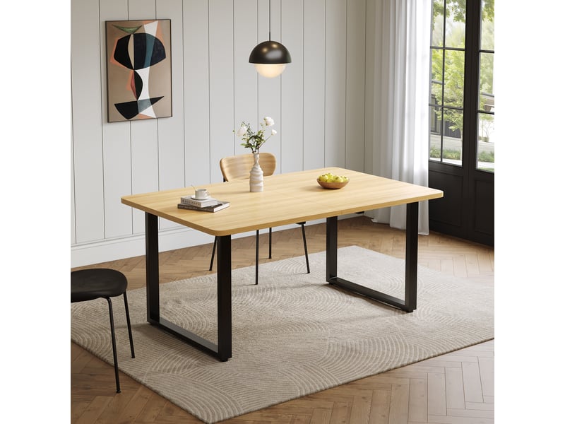 Table à manger extensible 140180220x80 cm, rectangulaire, 6-10 places, pieds en métal, style moderne - chêne - Conforama D