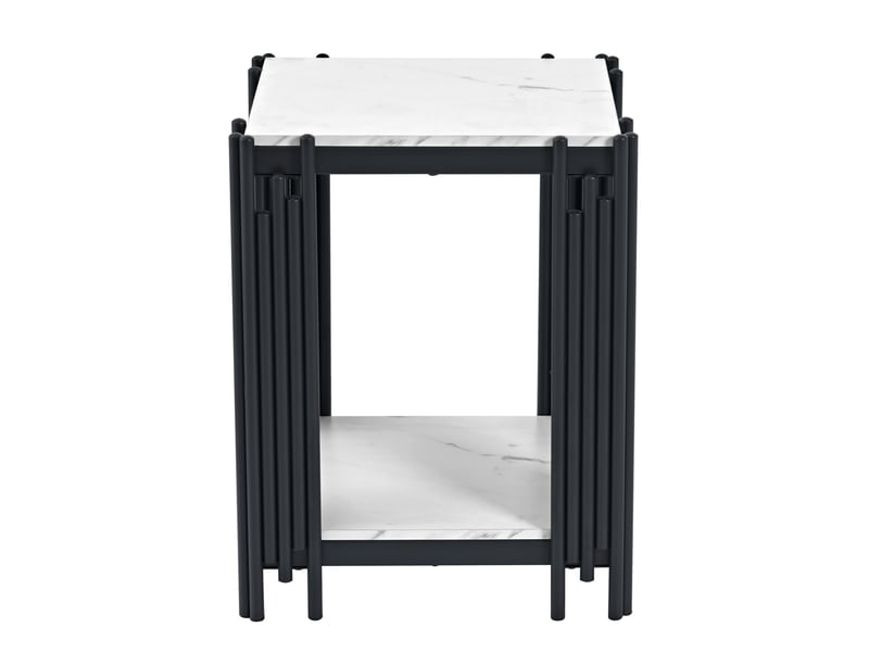  Table de chevet à 2 niveaux 43 x 40 x 54,7 cm, mdf effet marbre, noir et blanc  - Conforama A
