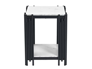 Table de chevet à 2 niveaux 43 x 40 x 54,7 cm, mdf effet marbre, noir et blanc