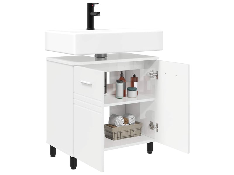 Unité de vanité de salle de bain, meuble de rangement blanc brillant 60x35x60 cm shl3899 - Conforama C