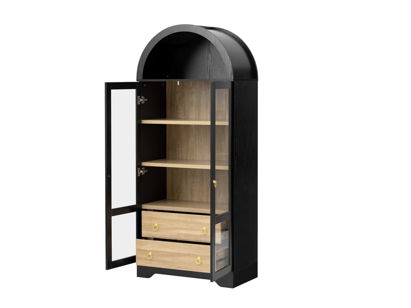  Buffet haut noir 76,2 x 40,1 x 180 cm avec portes en verre et étagères réglables  - Conforama A