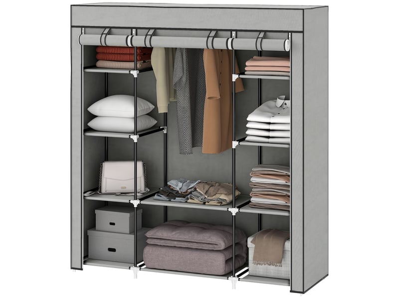  Armoire pliable en tissu avec tringle et étagères, 150 x 43 x 162,5 cm, gris clair  - Conforama B
