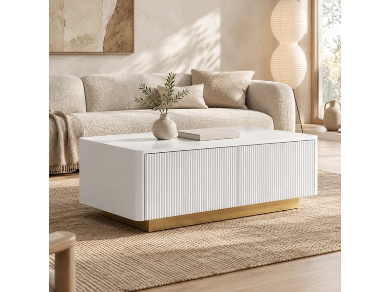  Table basse,110x50x35 cm,2 tiroirs à façade rainurée,mdf,blanc  - Conforama B