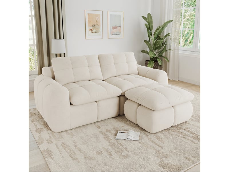 Canapé d’angle modulable 2 places en chenille beige – 194 x 160 x 68 cm Fay Lum - Conforama B