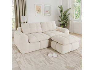 Canapé d'angle compressé réversible fixe <strong></strong> <strong>Fay Lum</strong> 2 places Tissu beige