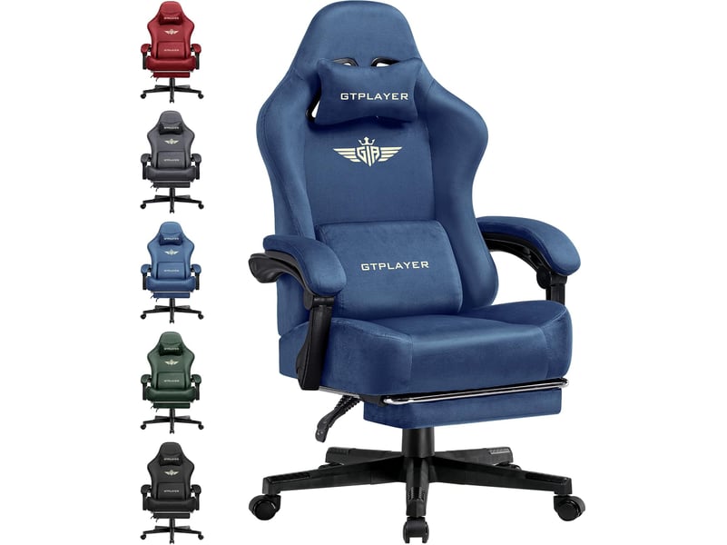  Gtplayer chaise de jeu inclinable à 160° avec repose-pieds 180kg - tissu bleu GT829-BL - Conforama A