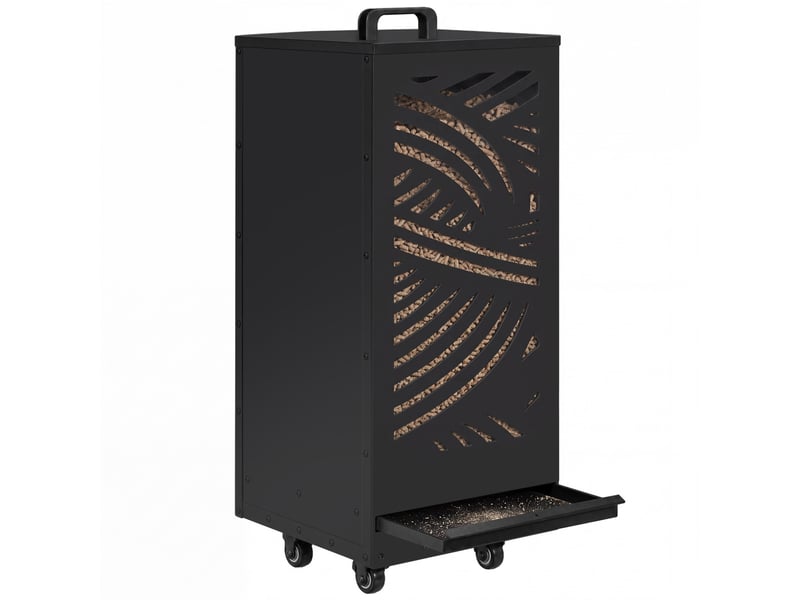  Réservoir à granulés 55 kg noir rangement à pellets 35 x 35 x 87 cm avec tiroir et motif  - Conforama A