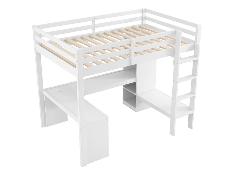  Lit mezzanine 90x200 cm – lit enfant gain de place avec bureau intégré penderie led et usb – bois de pin – blanc CozyNest - Conforama C