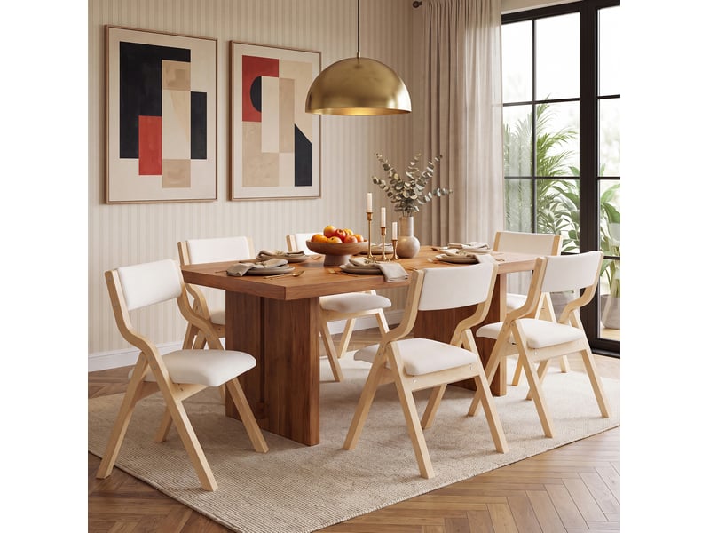  2 chaises pliantes pour salle à manger en bois beige, confortables et respirantes, pliables et compactes, style moderne pour salle à manger, salon, café  - Conforama D
