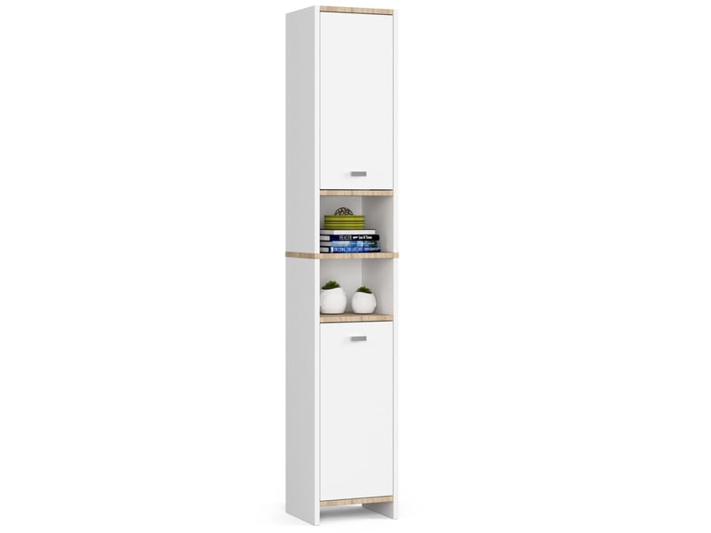  Colonne salle de bain akord beti blanche 32 cm 2 portes façade blanche 4 étagères 32x28x180 cm BETI - Conforama A