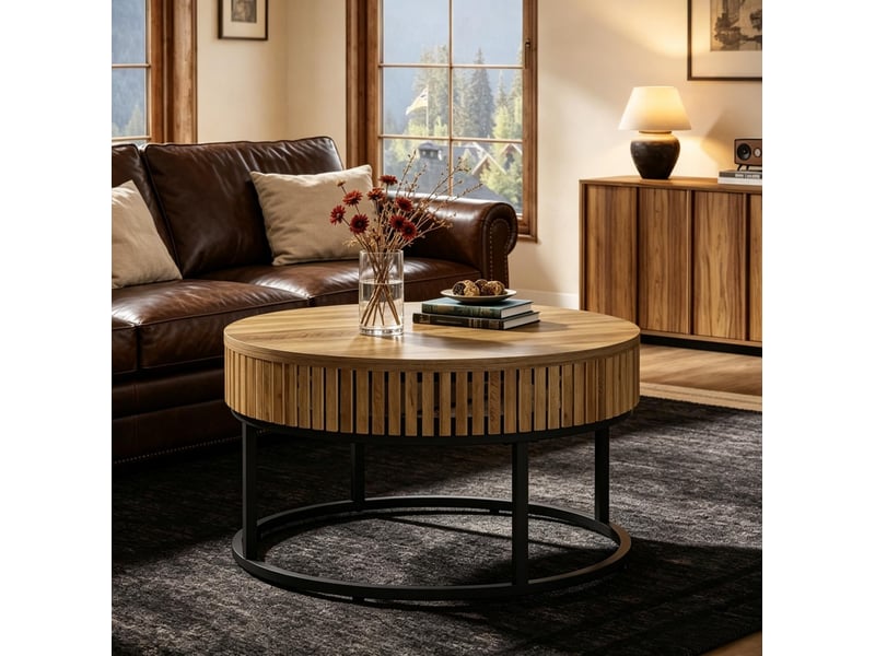  Table basse ronde 80 cm en mdf et métal homvra  - Conforama B