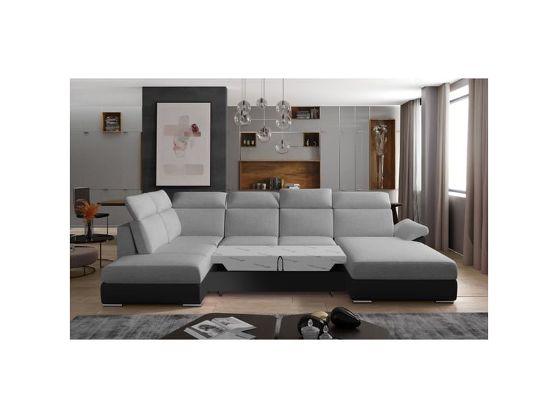 Canapé panoramique convertible majesta 5 places gris et noir – angle droit - Conforama D