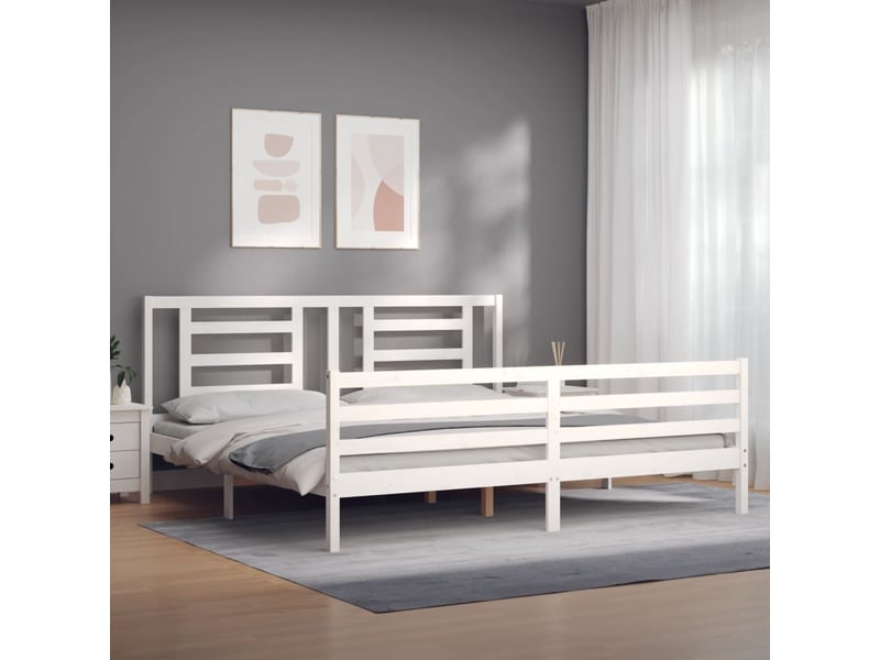  Lit double- lit adulte -  cadre de lit sans matelas blanc 200x200 cm bois massif  - Conforama B