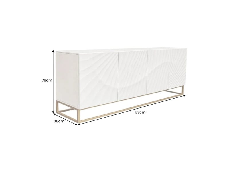  Buffet silva 177 cm en bois massif de manguier blanc sculpté – 4 portes et piètement doré  - Conforama C