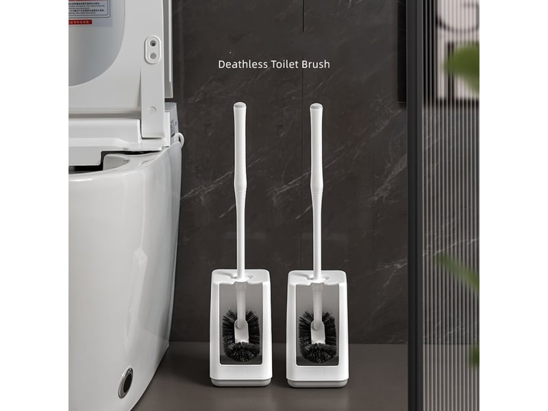  Lot de 2 brosses de toilette, long manche courbée, en plastique blanc  - Conforama D