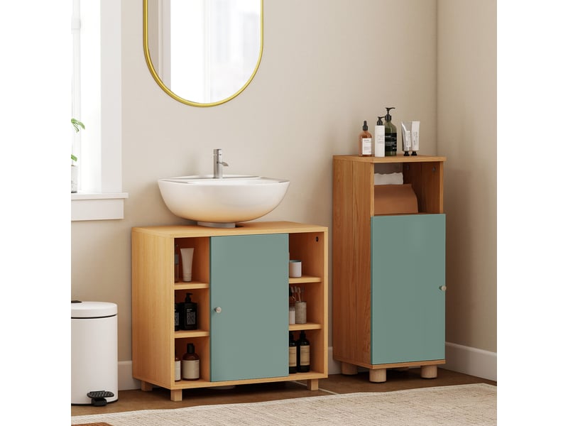  Meuble sous lavabo vert 60 x 33 x 57 cm avec 6 étagères ouvertes  - Conforama D