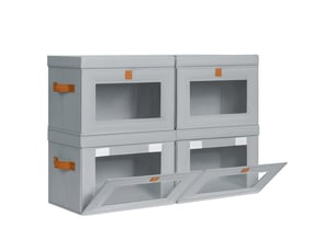Lot de 4 bacs de rangement pliables en toile oxford gris avec fenêtre – organiseur pour vêtements et dressing