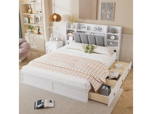 Lit avec rangement 160x200 cm ZERBACO coloris blanc