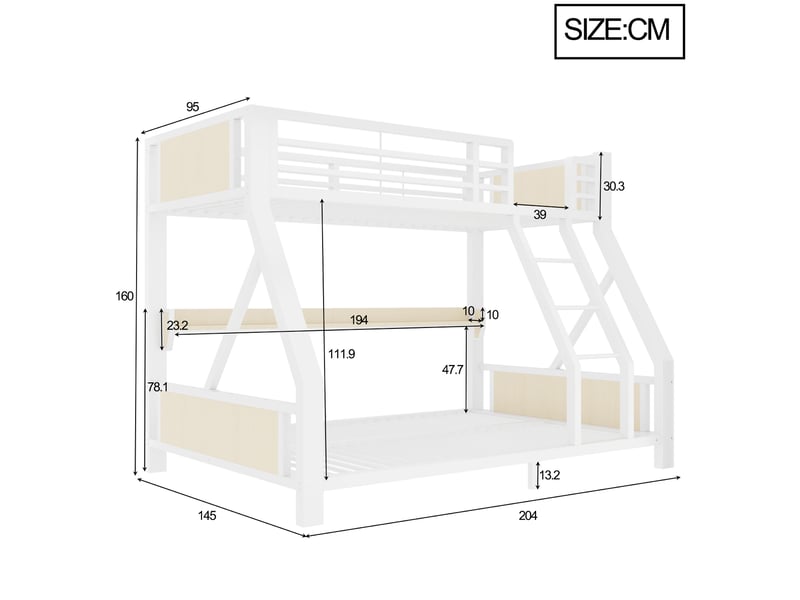  Lit superposé modenvie 90 x 200 cm et 140 x 200 cm avec étagère et led blanc  - Conforama C