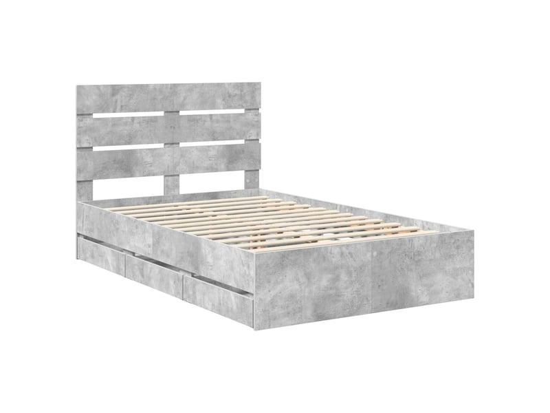  Lit double- lit adulte -  cadre de lit gris béton 135 x 190 cm bois ingénierie  - Conforama C