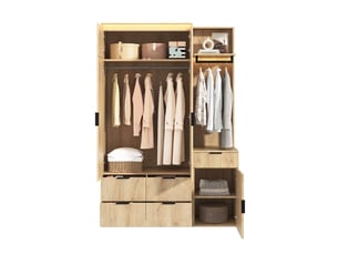 Vestiaire d'entrée avec led et miroir 135x47x200 cm penderie 5 tiroirs effet chêne