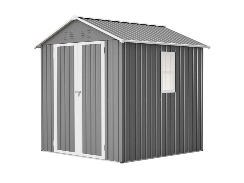  Abri de jardin en métal 184,8 x 182 x 191,1 cm, rangement extérieur avec fenêtre, double porte verrouillable, aérations et base, gris Luxe haut de gamme - Conforama A