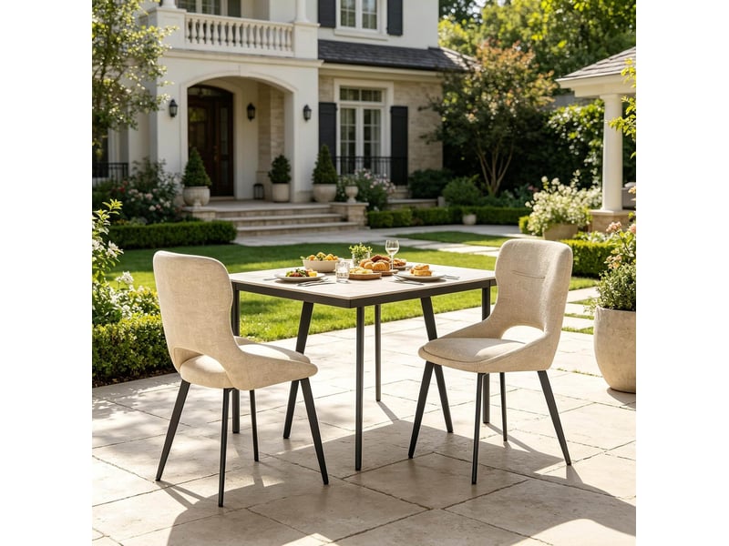  Lot de 2 chaises de salle à manger en chenille kaki, mousse et métal  - Conforama C
