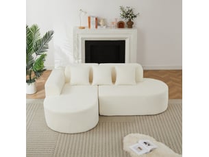 Canapé d'angle compressé gauche fixe MODFU  3 places Tissu beige