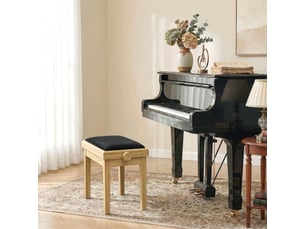 Banc de piano, tabouret piano réglable en hauteur 45-56 cm, banc de clavier, siège rembourré en velours, bois naturel