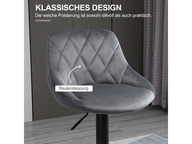  Tabourets de bar lot de 2 réglables pivotants 360° - lpospi - dossier et repose-pieds, polyester velours - gris foncé  - Conforama E