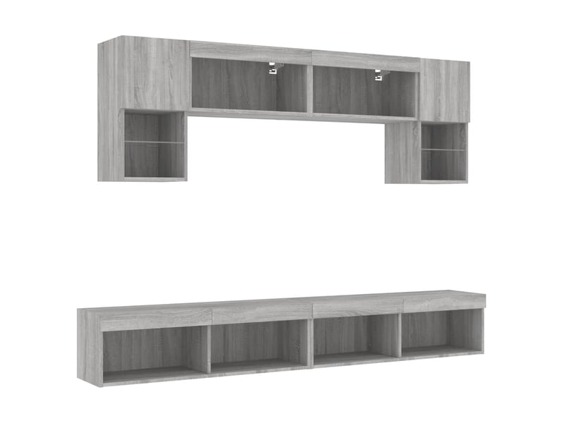Meuble tv - unités murales tv avec led 6 pcs gris sonoma bois d'ingénierie - Conforama C