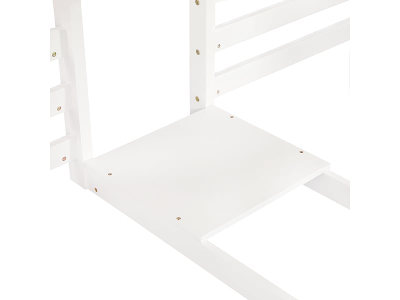  Lit superposé triple cabane avec toboggan - 3 couchages de 90x200cm - échelle à 3 échelons et rangement près du lit supérieur - avec sommier à lattes - blanc  - Conforama E