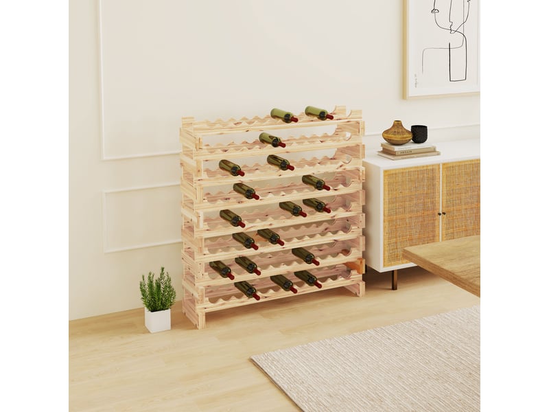  Casier à bouteilles pour 96 bouteilles, étagère à vin avec 8 niveaux modulable, 114×28×113,5cm, bois naturel  - Conforama A