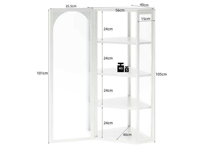  Armoire murale 56 x 40 x 105 cm – blanche – 4 niveaux de rangement avec porte en verre trempé  - Conforama C