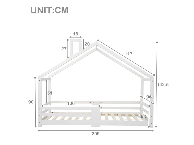  Lit cabane enfant blanc 90x200 cm avec barrières et cheminée  - Conforama C