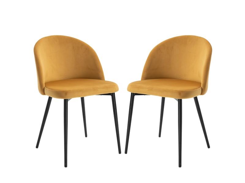  Lot de 2 chaises salle à manger chaise de cuisine scandinave chaise en velours rembourrée avec pieds effilés en métal, pour salon, jaune, salle à manger  - Conforama B