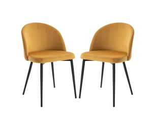 Lot de 2 chaises salle à manger chaise de cuisine scandinave chaise en velours rembourrée avec pieds effilés en métal, pour salon, jaune, salle à manger