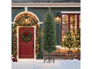 Sapin de noël artificiel, arbre de noël mince avec support vert 210 cm pvc shl9870