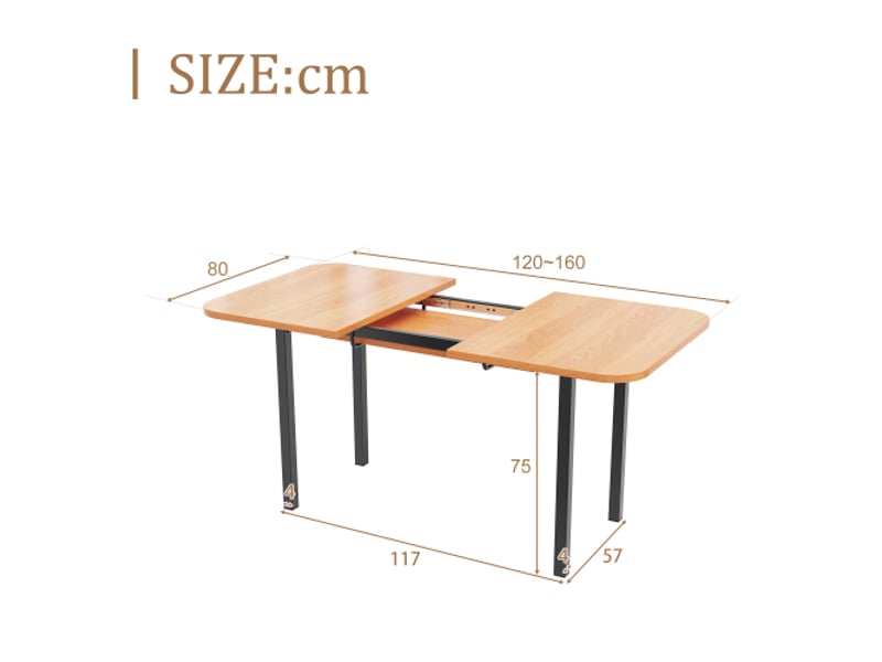 Table de salle à manger extensible marron 120-160 cm – plateau effet bois, structure robuste - Conforama C
