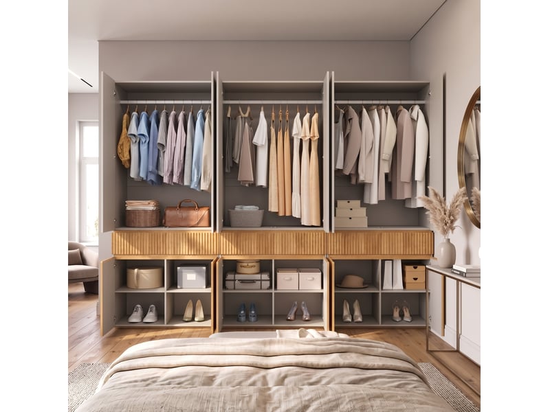  Armoire 270x50x200 cm 12 portes mdf chêne clair et gris  - Conforama C