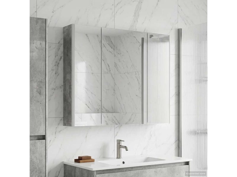 Armoire miroir de salle de bain, cabinet de salle de bain gris béton 83,5 x 15,5 x 70 cm cf65166 - Conforama D