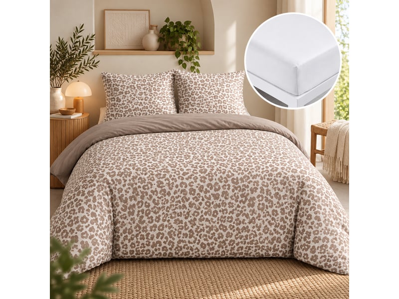  Parure de lit 240 x 220 cm 100% coton wild + drap-housse 140 x 190 cm blanc  - Conforama A