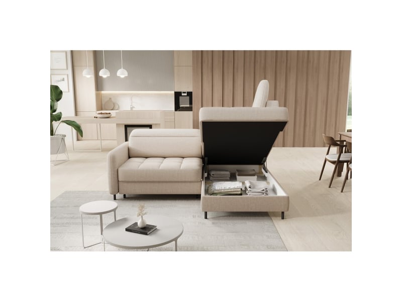 Canapé d'angle droit convertible barnea 208 cm beige crème avec rangement - Conforama C