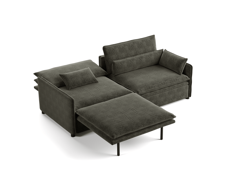  Canapé convertible 3 places avec rangement 206x91x86 cm en chenille gris foncé  - Conforama D