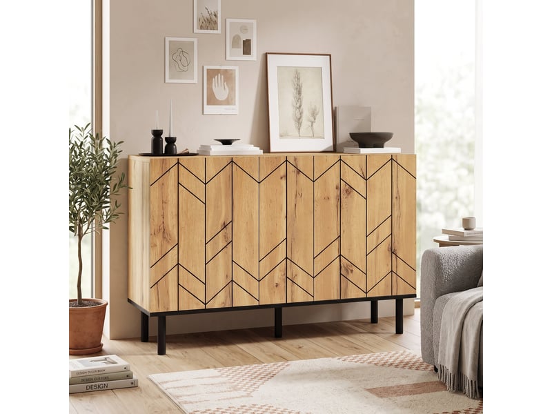  Buffet effet bois design chevron 3 portes battantes 120x35x70cm  - Conforama C