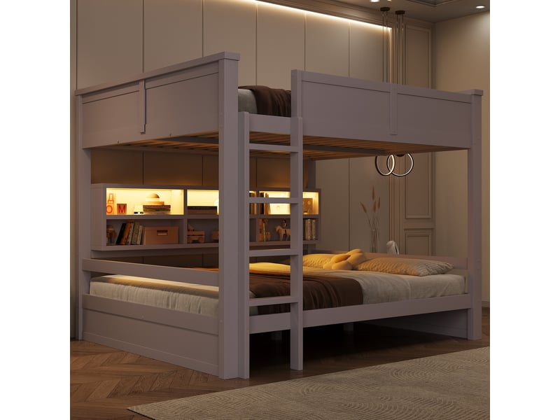 Lit superposé 160x200 cm avec 6 rangements, led intégrée et échelle, marron - Conforama E