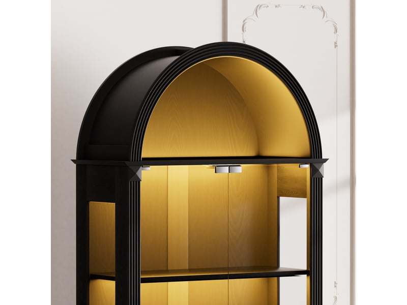  Vitrine en arc avec éclairage led et tiroirs mdf et verre noir 80x35x180 cm W3148S00011 - Conforama D