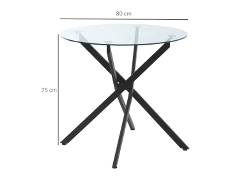 Table de salle à manger ronde avec plateau en verre trempé et pieds réglables, en acier noir, 80 × 80 × 75 cm - Conforama D